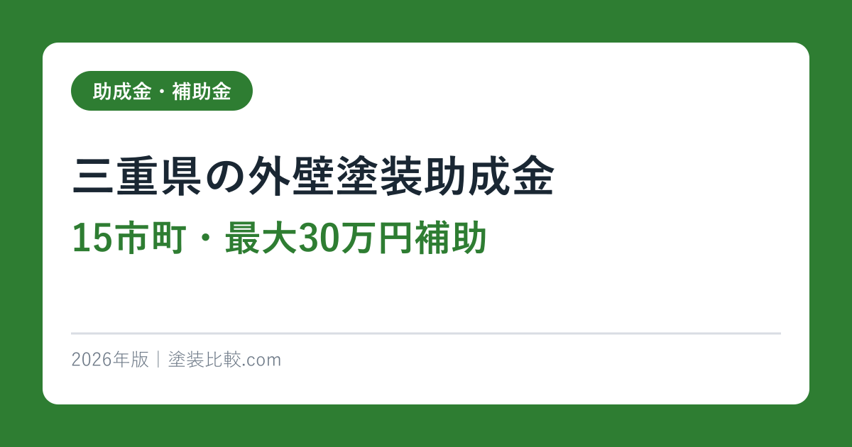 三重県の外壁塗装助成金【15市町・最大30万円補助】2026年完全ガイド